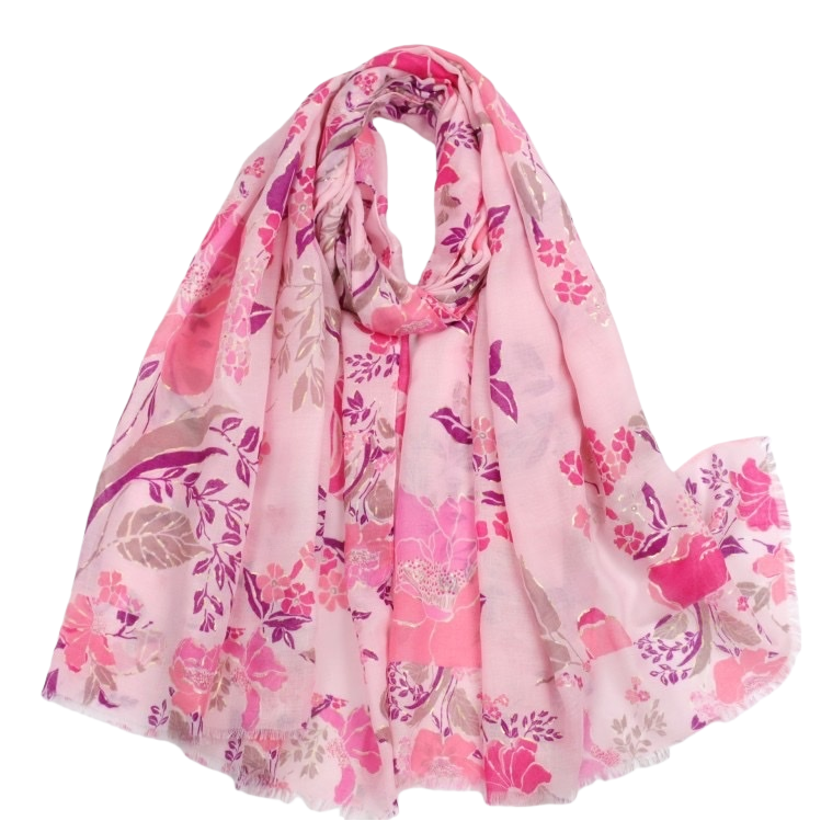 Pink floral pattern scarf, pure cotton, warm and versatile for women in autumn and winter Item Picture