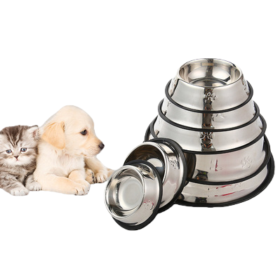Stainless steel pet food bowls for cats and dogs, anti-slip and thickened double bowl set Item Picture