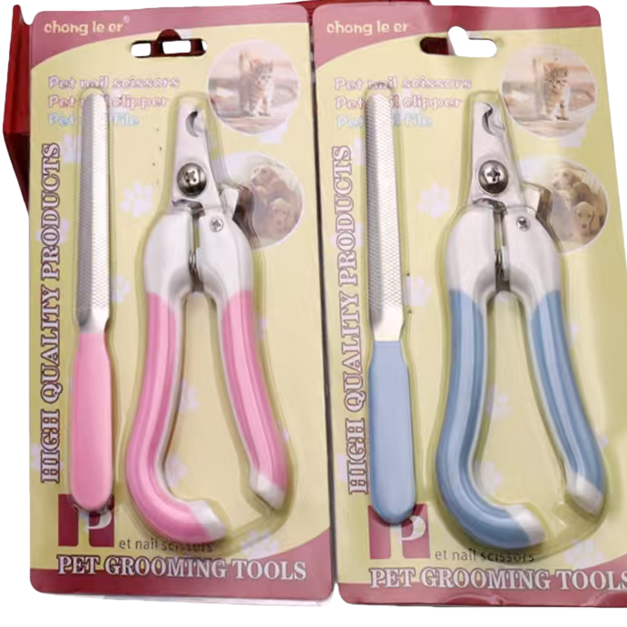 Pink and blue pet nail clipper set, pet grooming and trimming tools, suitable for cats and dogs Item Picture