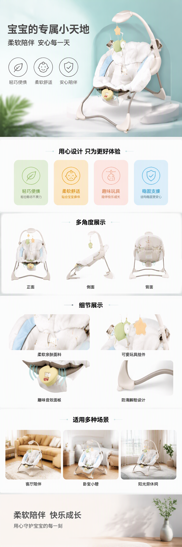 白色婴儿摇椅 婴儿安抚摇椅 安全稳固静音摇椅详情1