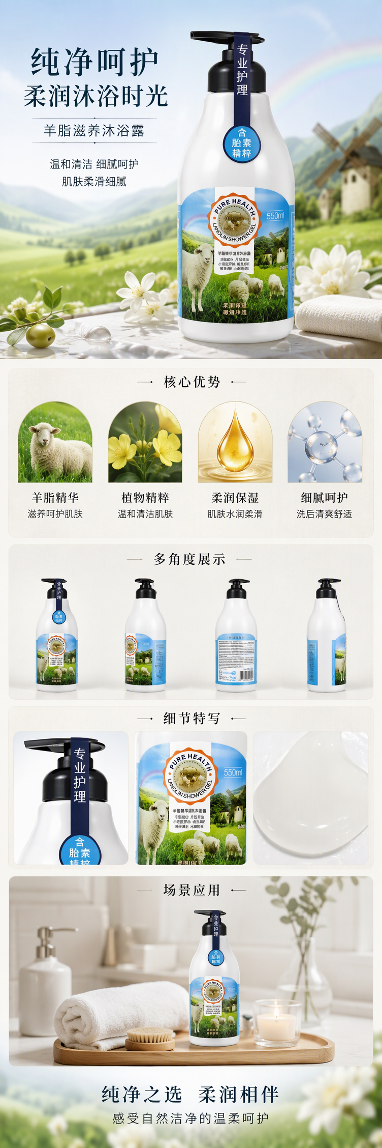 个护家清身体清洁沐浴露温和滋润香氛沐浴液详情1