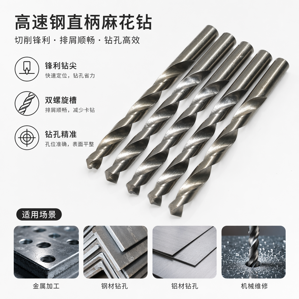 The silver drill bit is a metal drilling tool made of high-speed steel, which is wear-resistant and durable