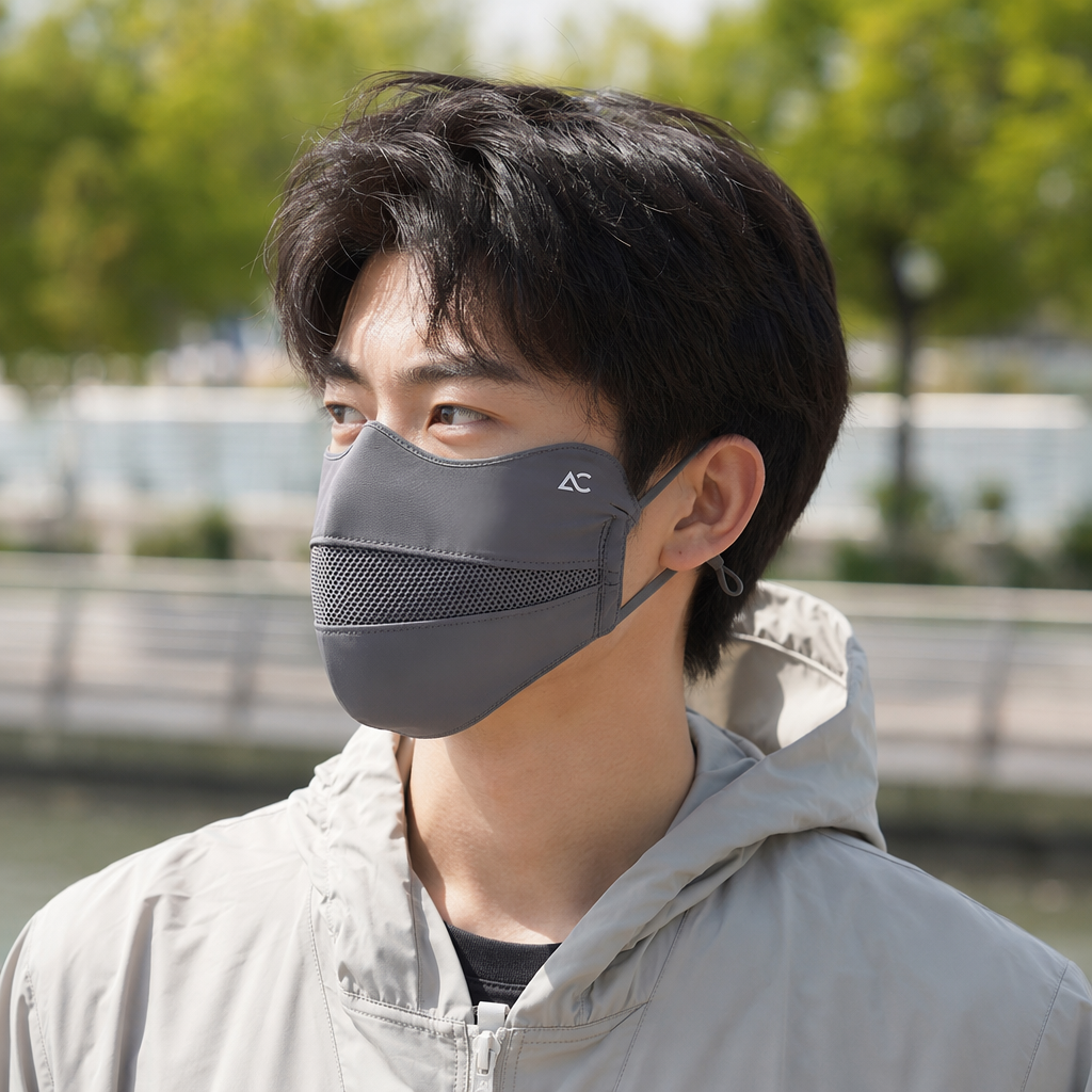 Dark grey sun protection mask with UPF50+, breathable, ice-feel and UV-resistant for outdoor cycling details Picture