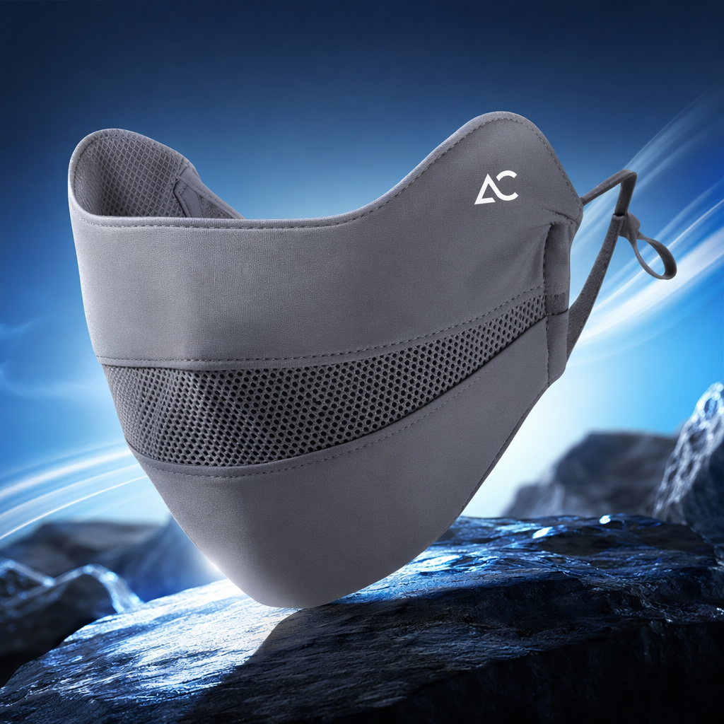Dark grey sun protection mask with UPF50+, breathable, ice-feel and UV-resistant for outdoor cycling Specification image