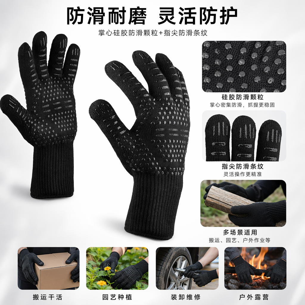 Black heat-resistant gloves, heat-resistant and scald resistant, thickened cotton for kitchen and baking household use
