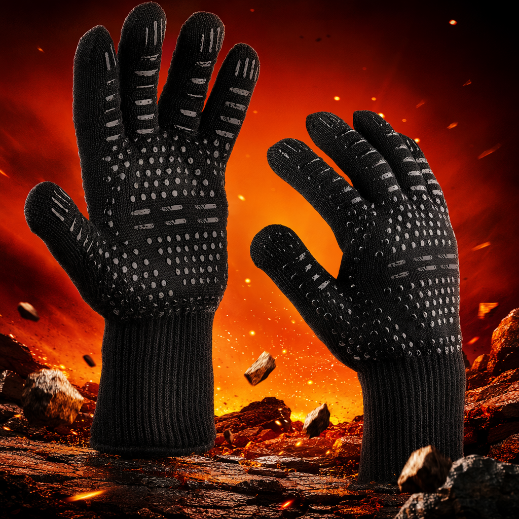 Black heat-resistant gloves, heat-resistant and scald resistant, thickened cotton for kitchen and baking household use Specification image
