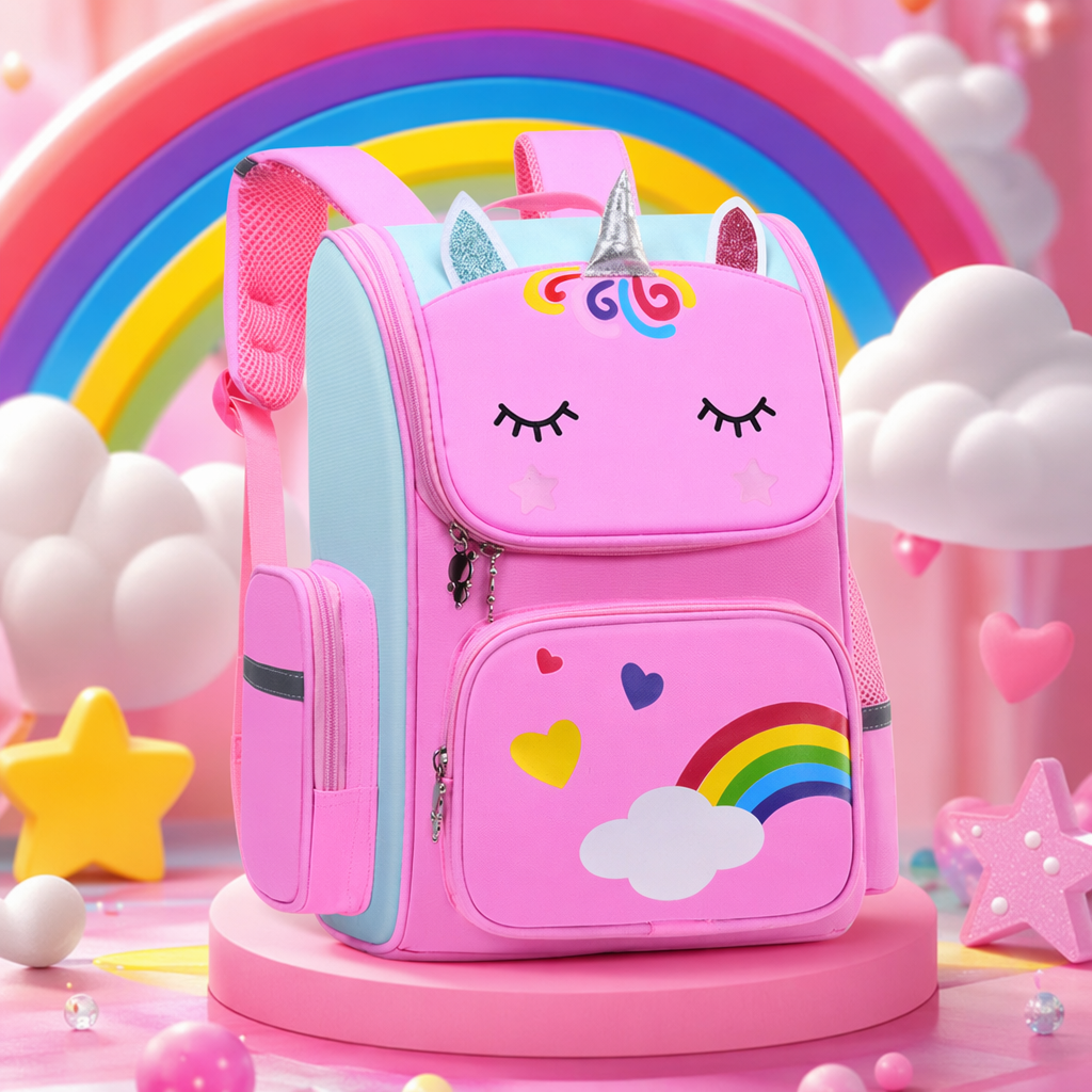 Pink unicorn-shaped children's schoolbag and cute cartoon backpack Specification image