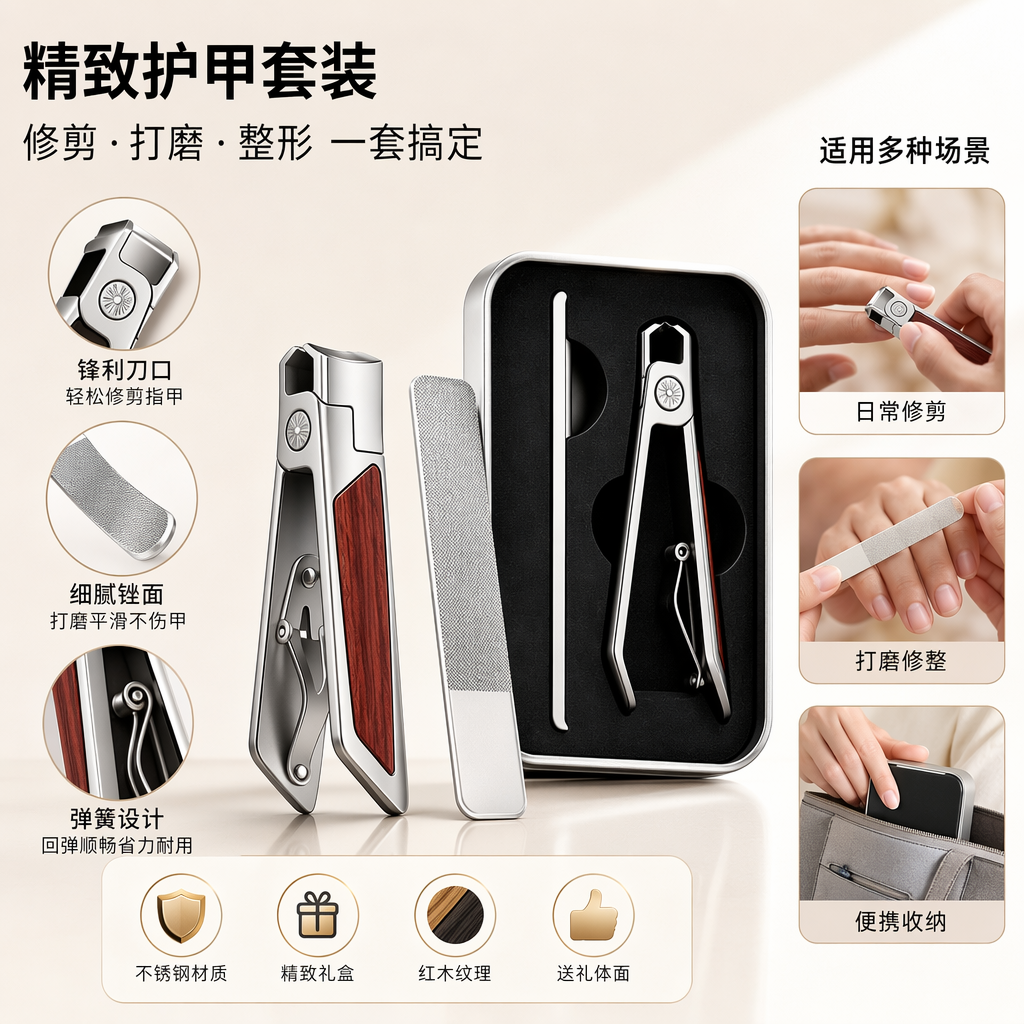 Nail art tool set, beauty care, makeup, special nail trimming scissors, dead skin pliers, nail files, polishing strips Specification image