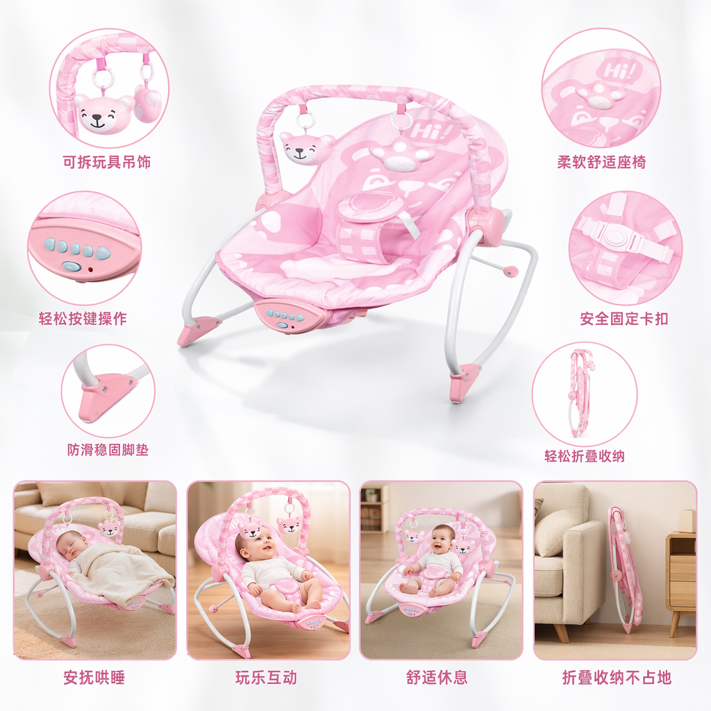 粉色婴儿摇椅宝宝安抚摇摇椅新生儿躺卧摇椅