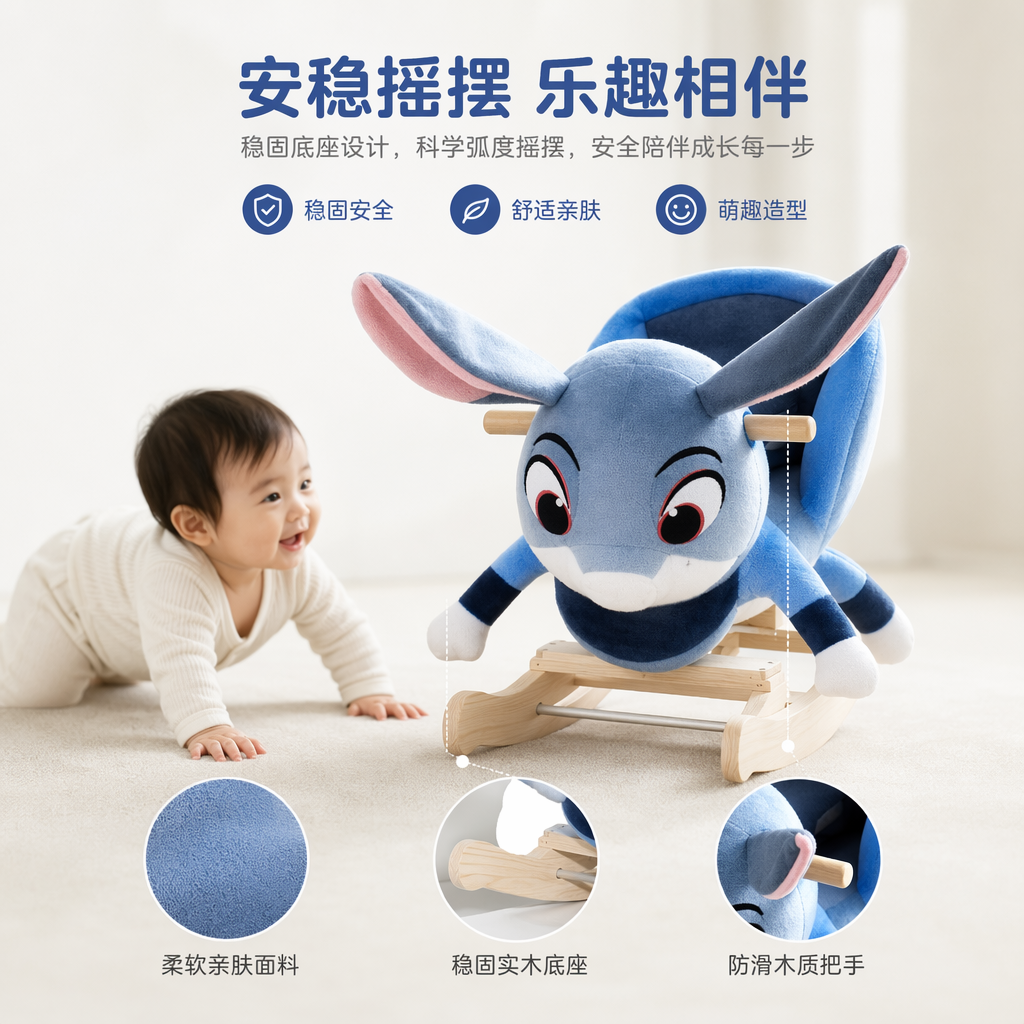 蓝色卡通驴造型儿童摇椅 家用客厅婴儿安抚摇摇椅