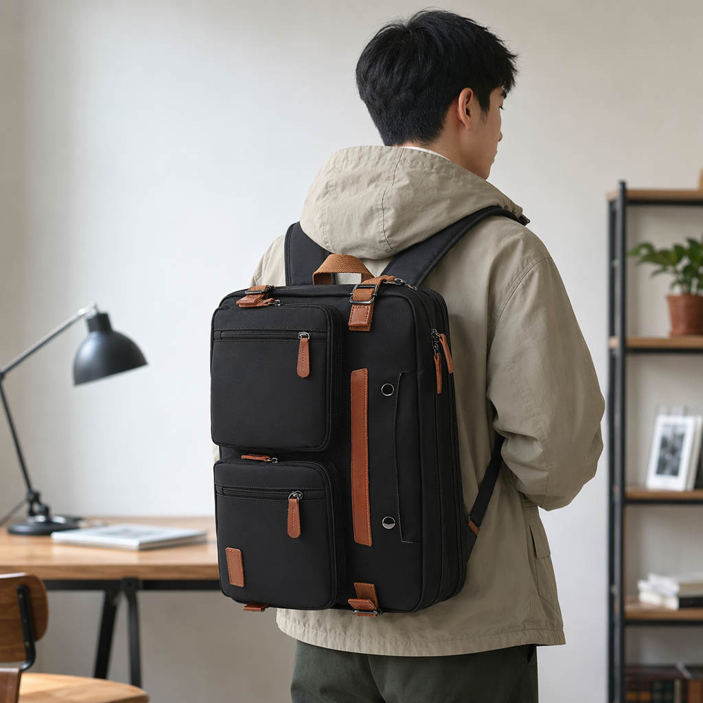 Black multi-functional large-capacity lightweight backpack for both men and women details Picture