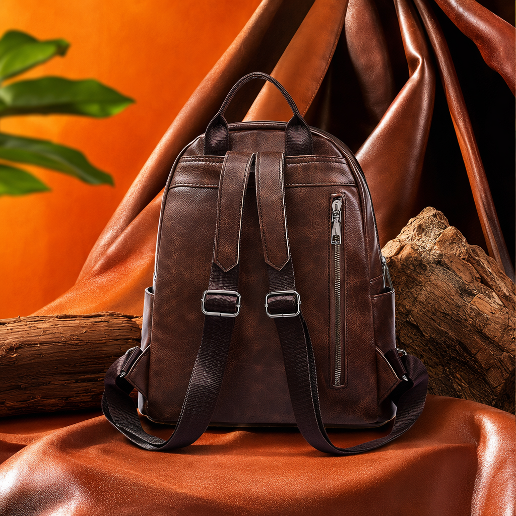 The brown leather backpack is simple, versatile, lightweight and has a large capacity for student commuting Specification image