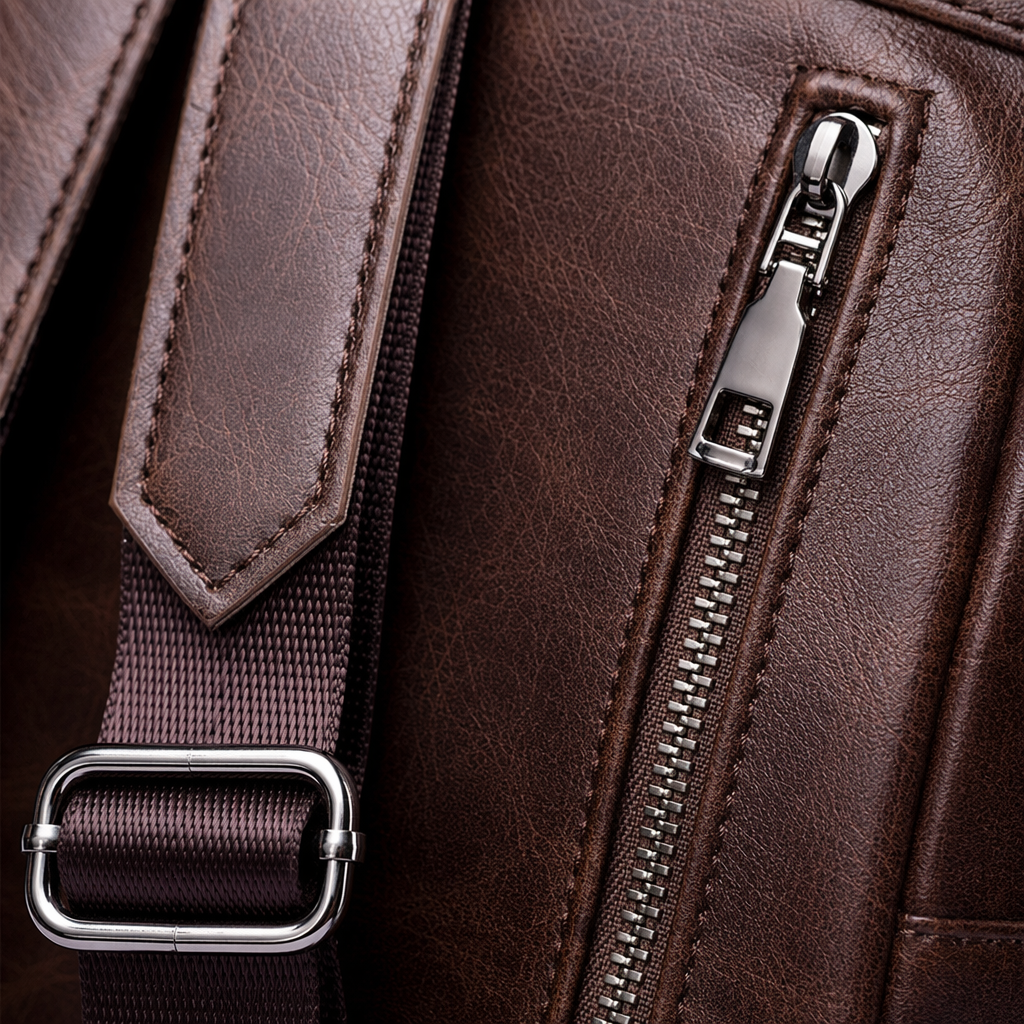 The brown leather backpack is simple, versatile, lightweight and has a large capacity for student commuting Application Scenario