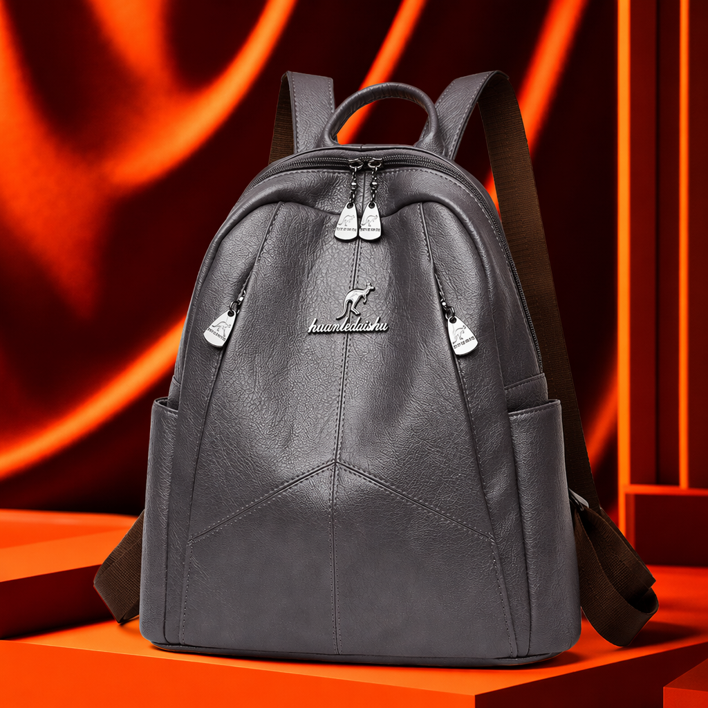 A simple, business-casual, large-capacity, lightweight student commuting backpack made of grey leather Specification image