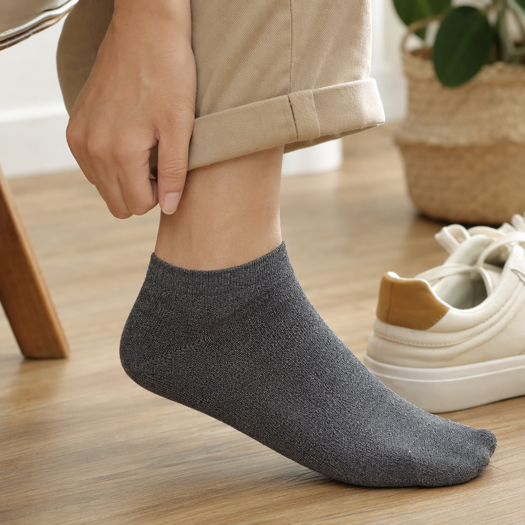 Dark grey pure cotton socks for both men and women are sweat-absorbent, breathable and comfortable for daily wear details Picture