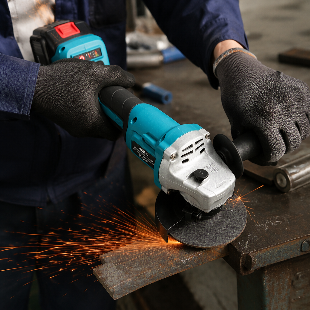 Blue and black dual-color industrial-grade Angle grinder with a 100mm high-torque brushless motor for grinding and cutting details Picture