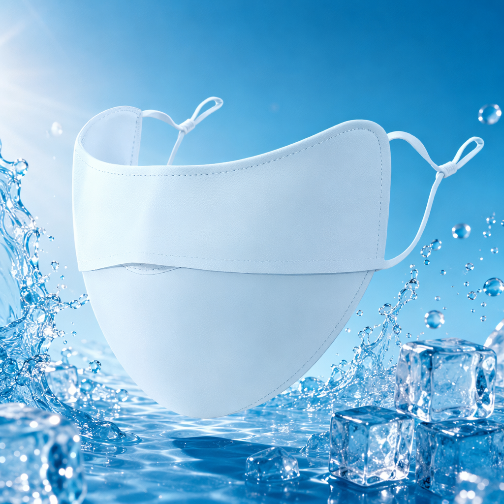 The light blue sun-protective daily mask is breathable, comfortable and provides protection Specification image