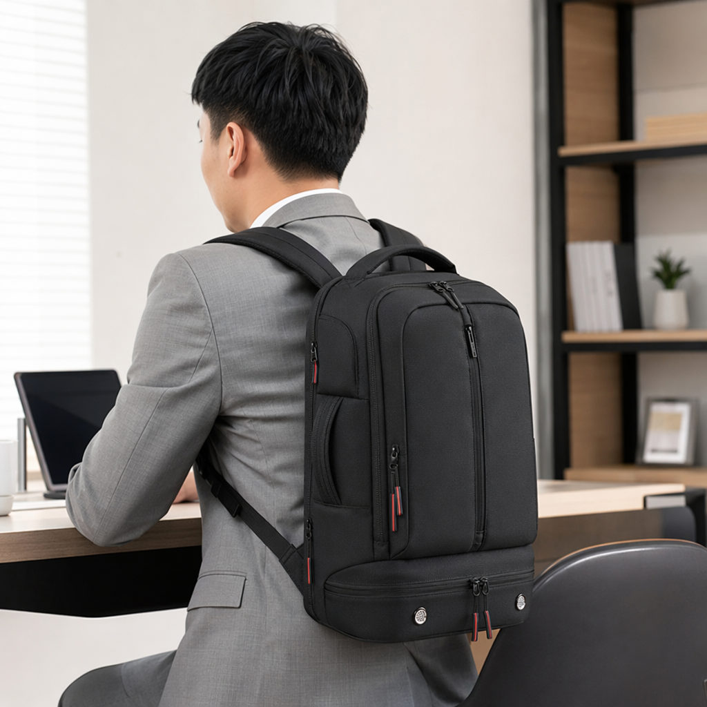 This black backpack is simple, large-capacity, lightweight and durable for student commuting and travel details Picture