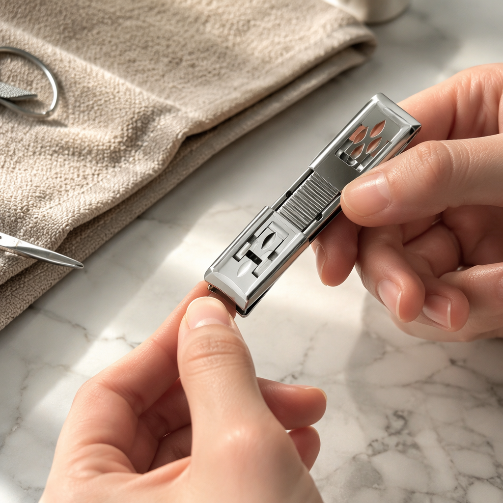 A portable and compact nail care tool set made of stainless steel, specifically designed for nail art details Picture