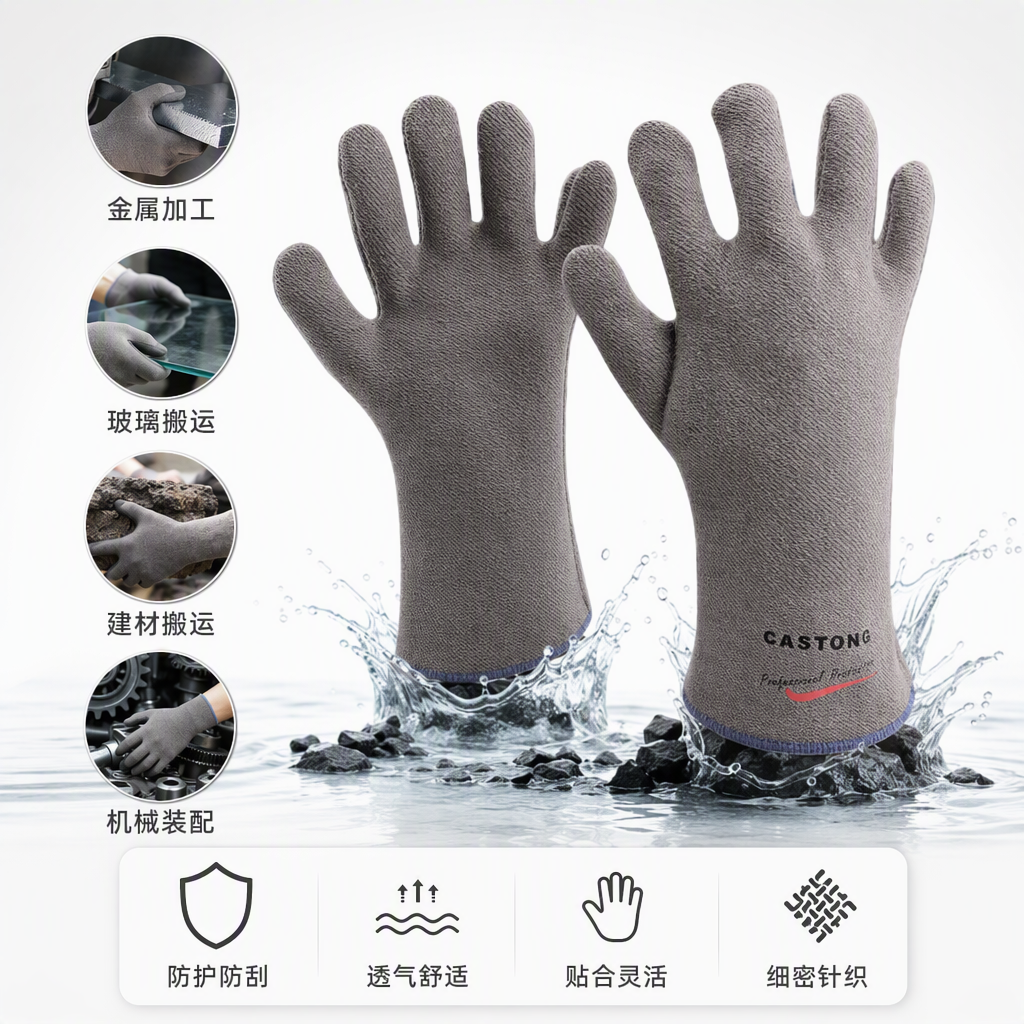 Thickened grey protective gloves, wear-resistant and anti-slip industrial labor protection operation gloves