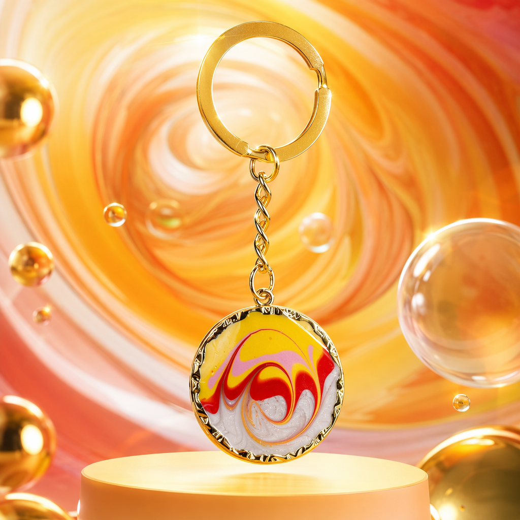 Oro redondo fluido arte llavero colgante moda creativa accesorios para el cuerpo Specification image