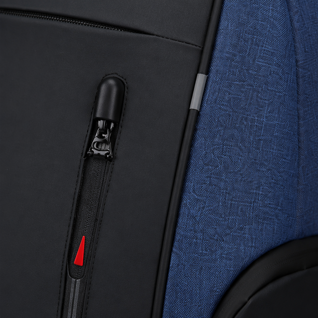 Blue and black patchwork backpack, a fashionable two-color casual large-capacity student commuting bag Application Scenario