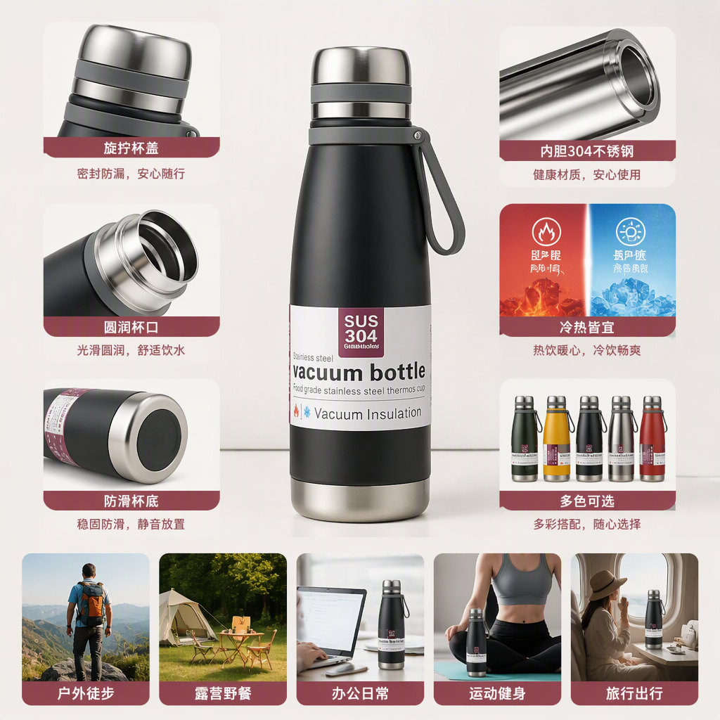 Five-color stainless steel vacuum insulated cup 350ml portable water cup for cold and heat preservation