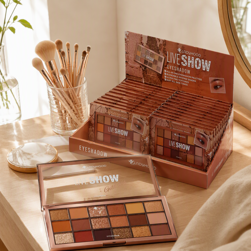 Brown packaging box eyeshadow palette, 12-color matte pearlescent glitter powder, long-lasting color display details Picture