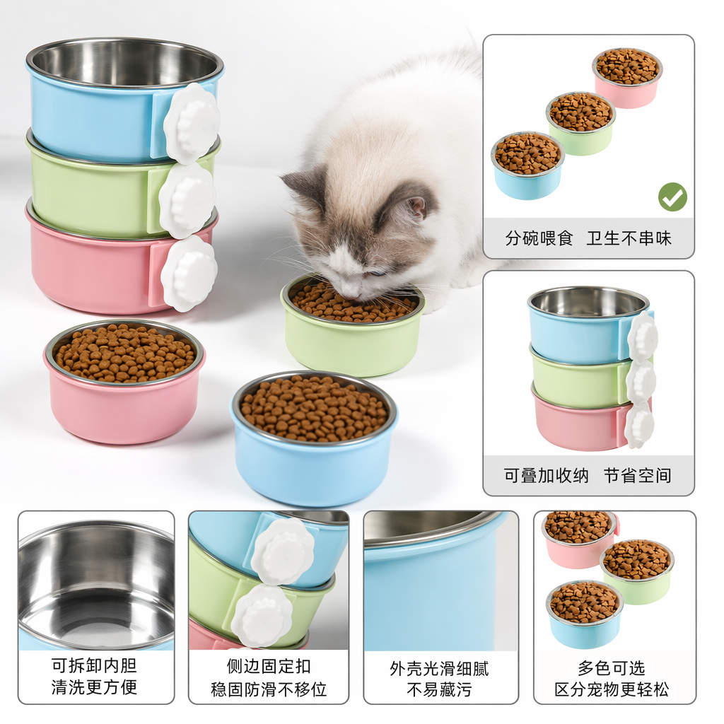 Colorful hanging dog bowl pet feeder with adjustable height silicone anti-slip base