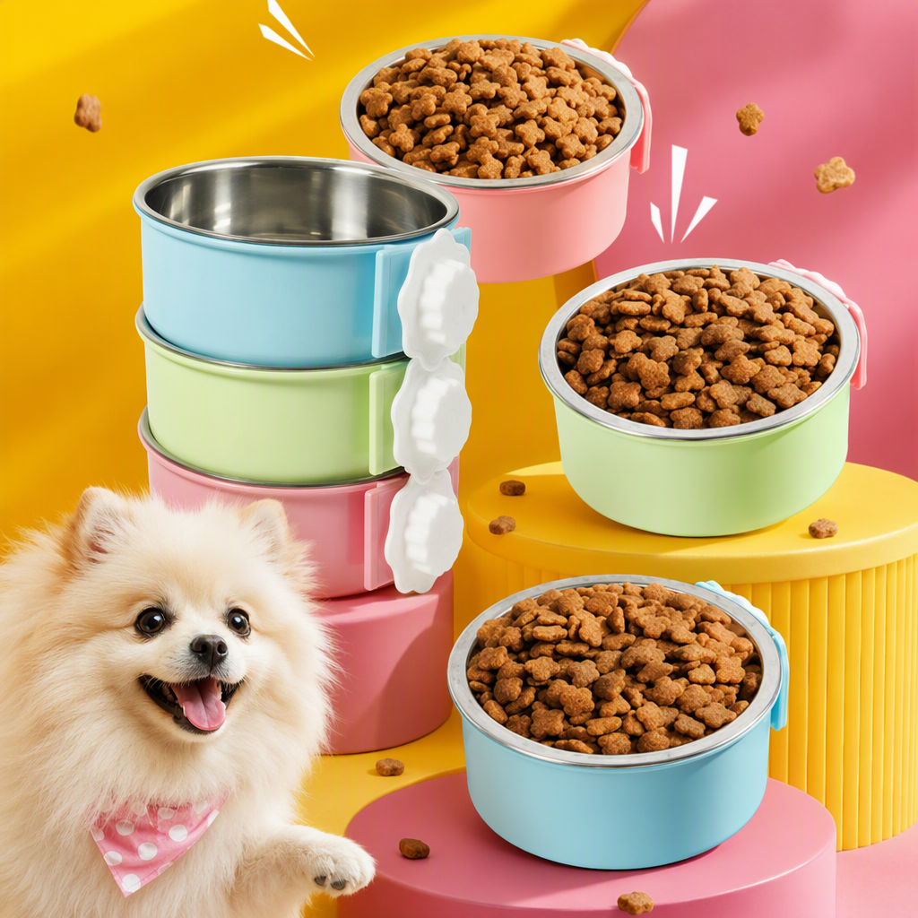 Colorful hanging dog bowl pet feeder with adjustable height silicone anti-slip base Specification image