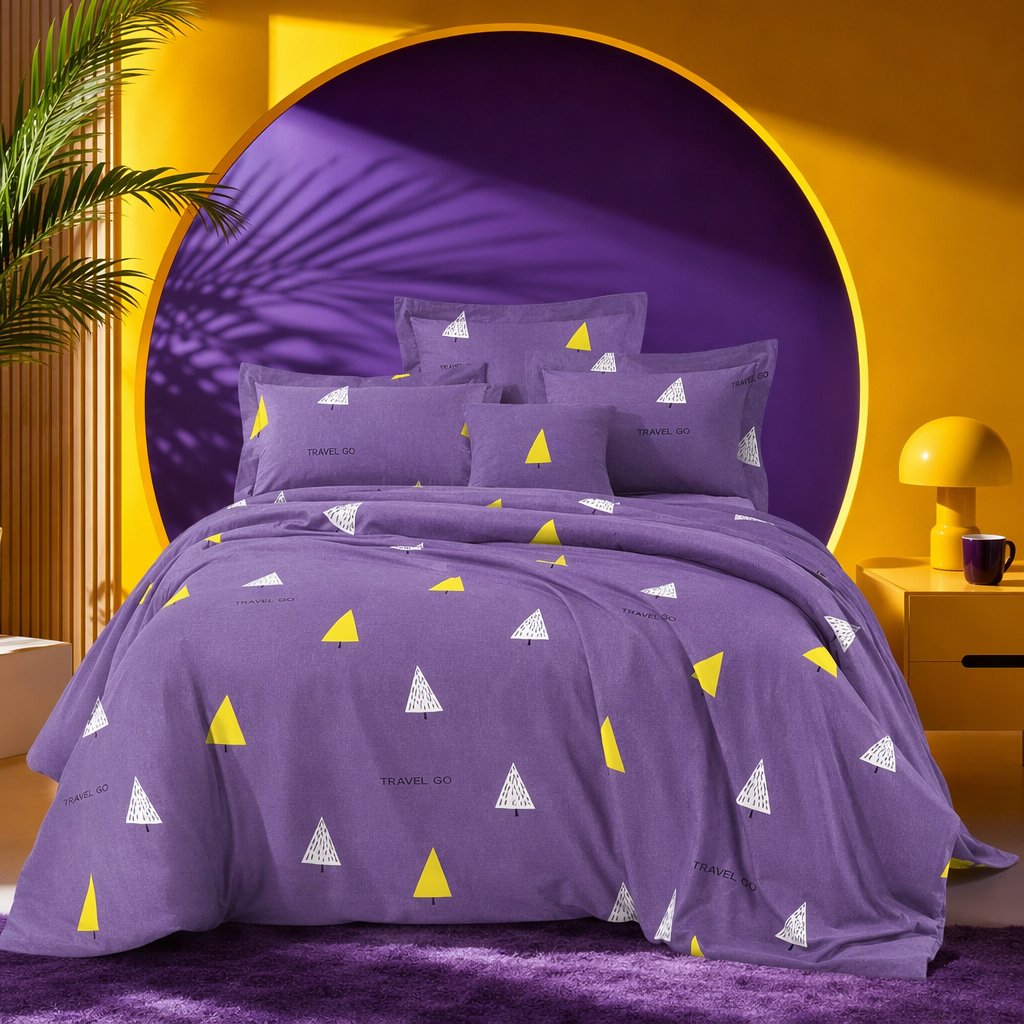 Purple tree-shaped pattern bedding set, pure cotton solid color simple style four-piece set Specification image