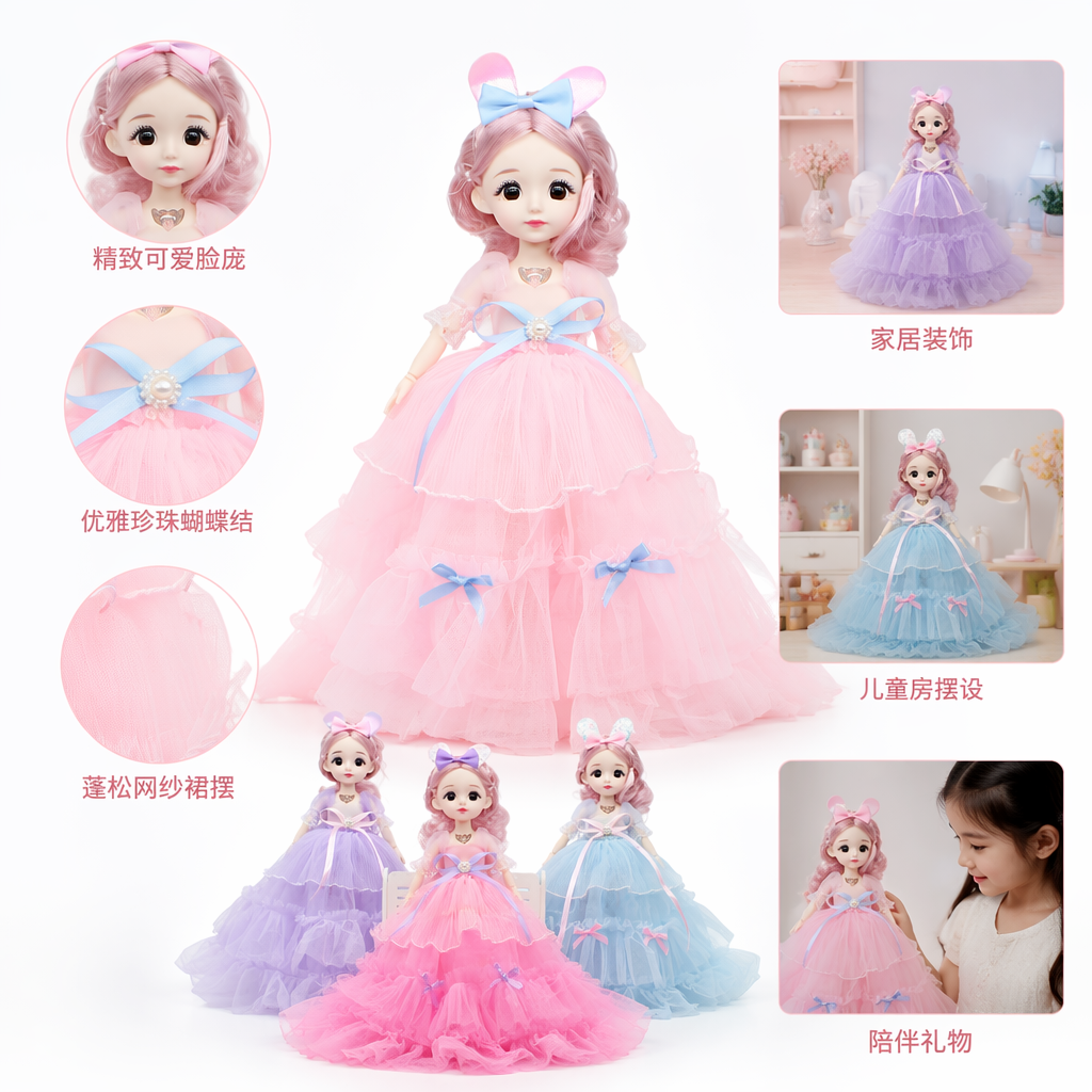 Pink, purple and blue multi-color gauze dress, doll dress, girls' summer puffy dress