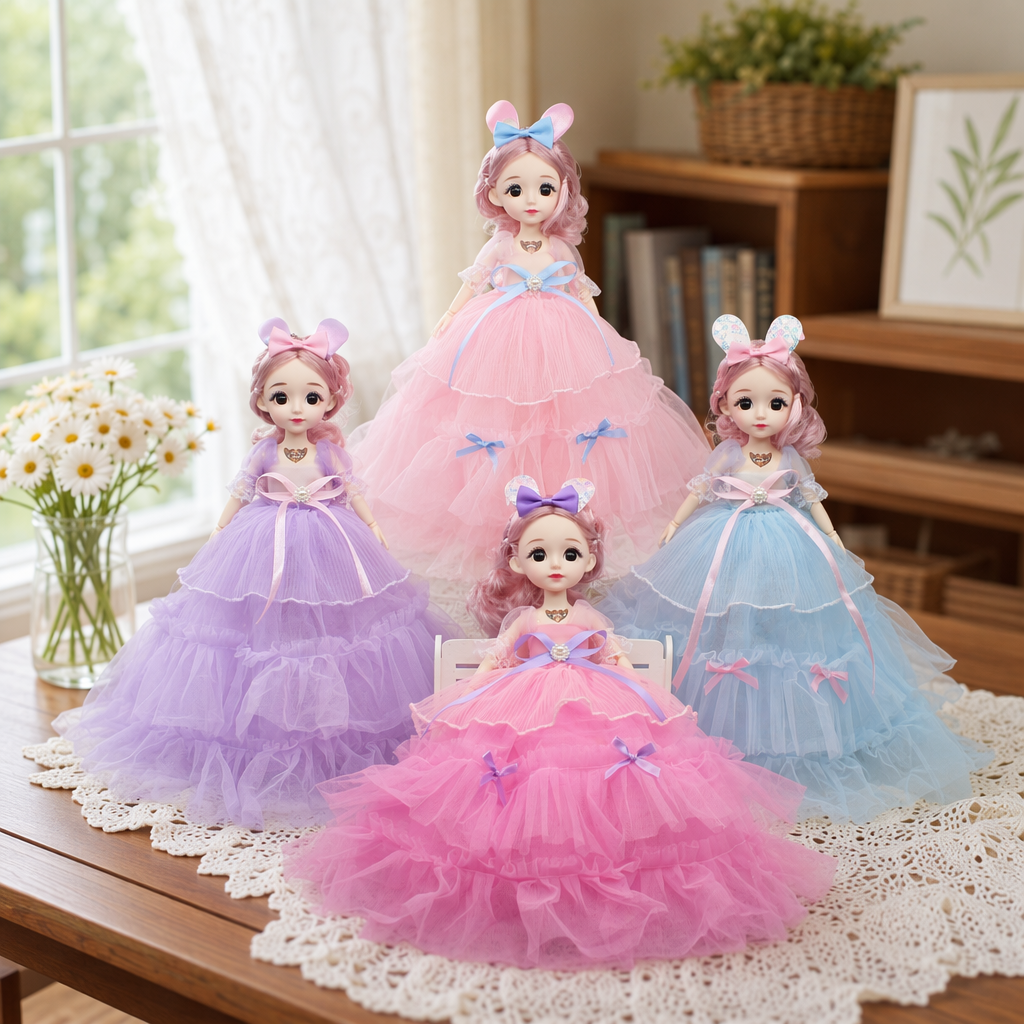 Pink, purple and blue multi-color gauze dress, doll dress, girls' summer puffy dress details Picture