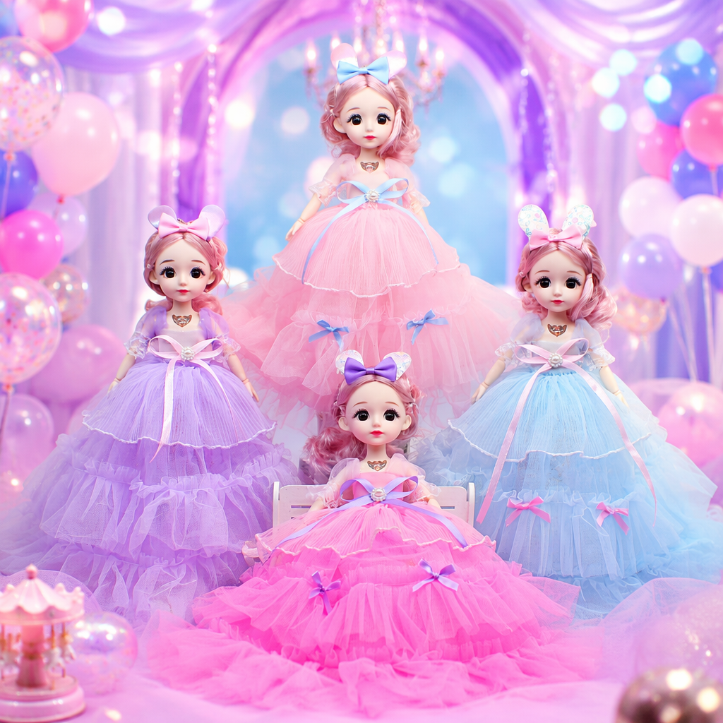 Pink, purple and blue multi-color gauze dress, doll dress, girls' summer puffy dress Specification image