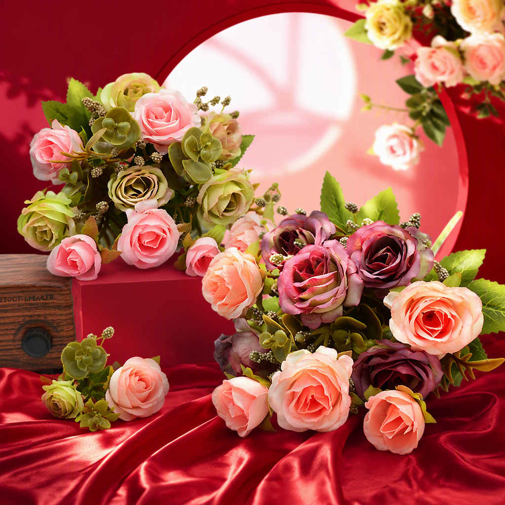 Pink and purplish red artificial rose bouquets, artificial everlasting flower wedding decoration ornaments Specification image