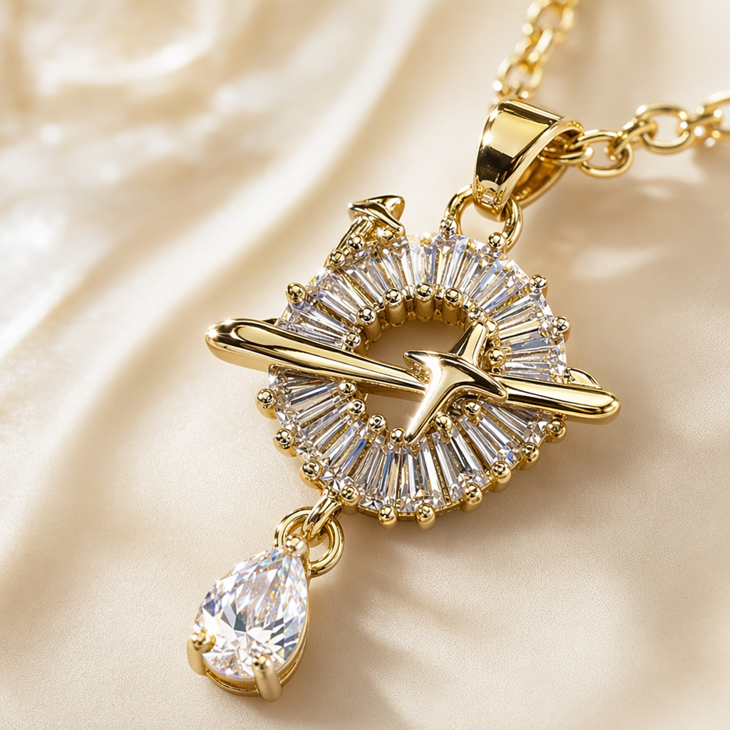Collar colgante de anillo de oro con diamantes con forma de avión gota de agua colgante de diamante Application Scenario