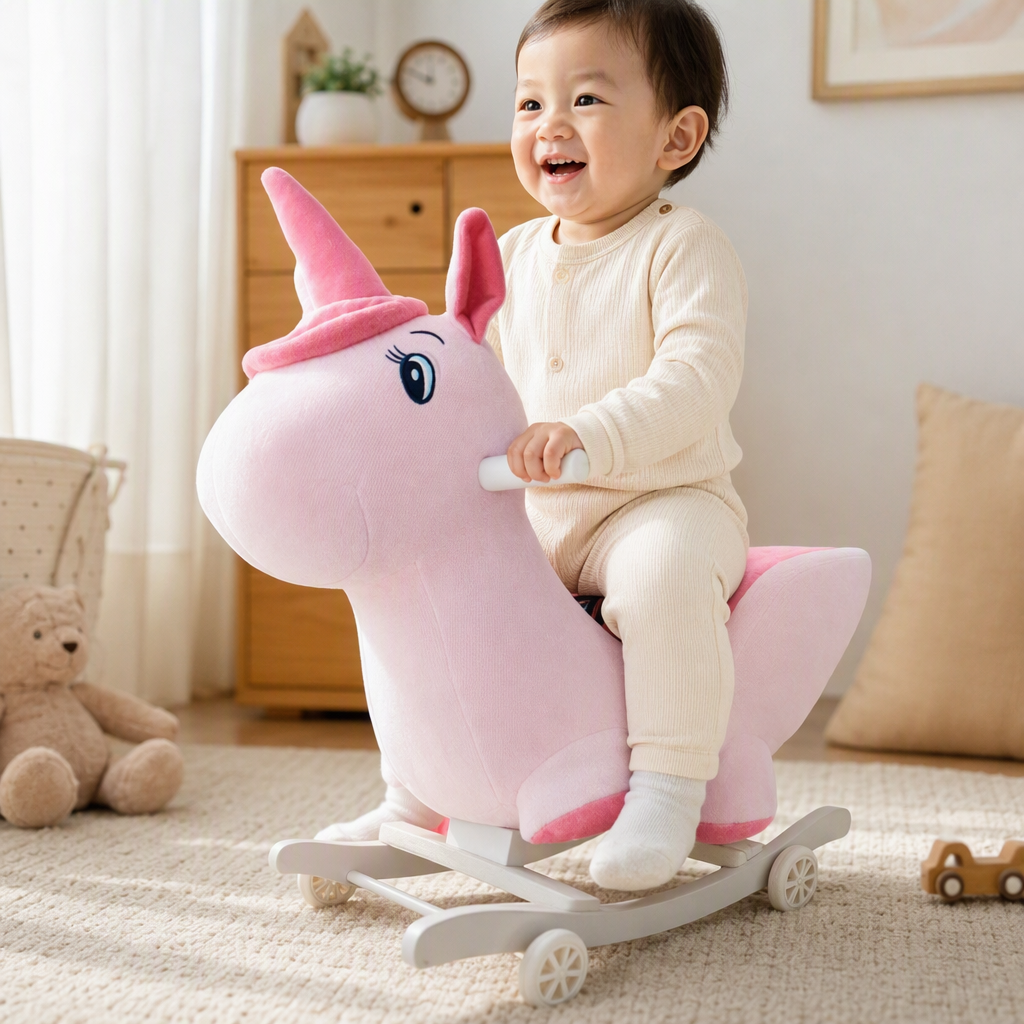 Pink unicorn swing toy children's educational and soothing plush decoration details Picture