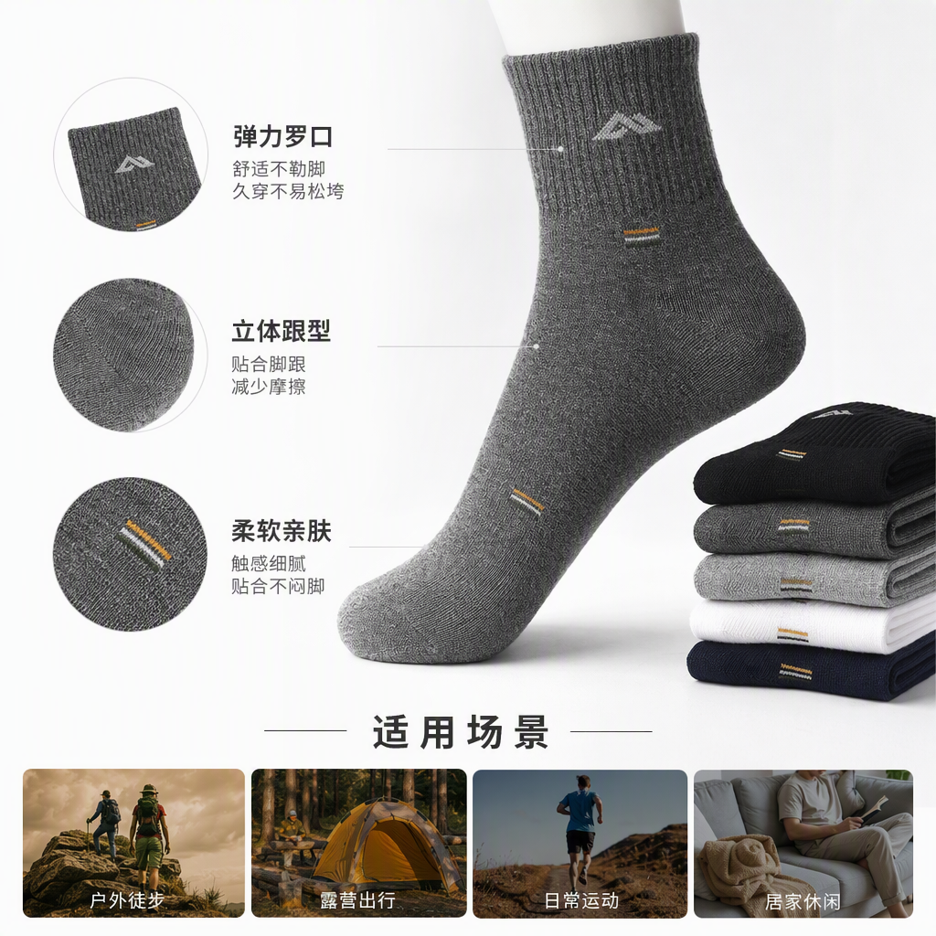 Grey medium linen grey short socks for both men and women, pure cotton sweat-absorbing and anti-slip sports socks