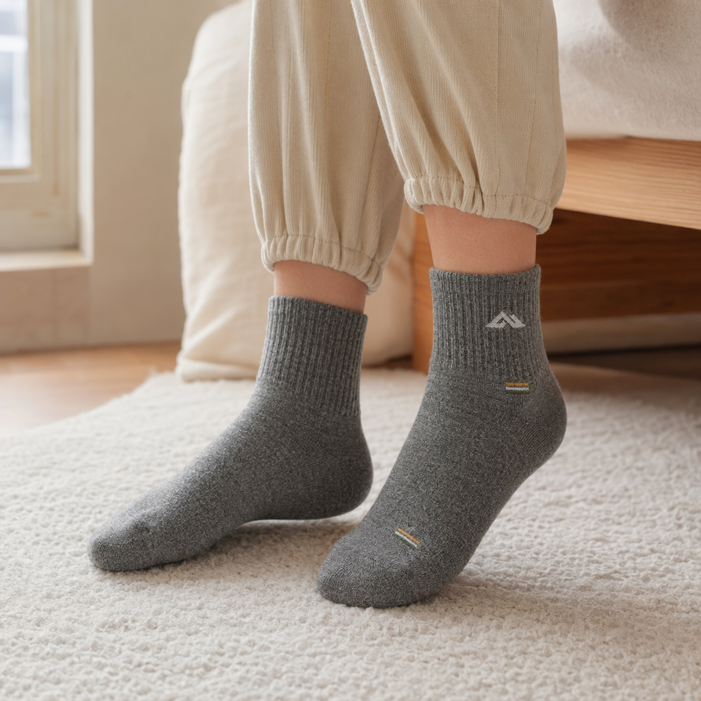 Grey medium linen grey short socks for both men and women, pure cotton sweat-absorbing and anti-slip sports socks details Picture
