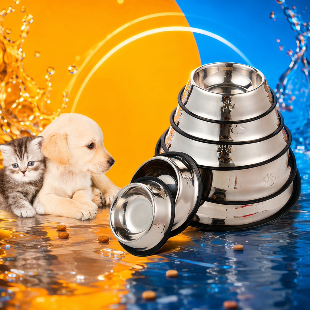 Stainless steel pet food bowls for cats and dogs, anti-slip and thickened double bowl set Specification image