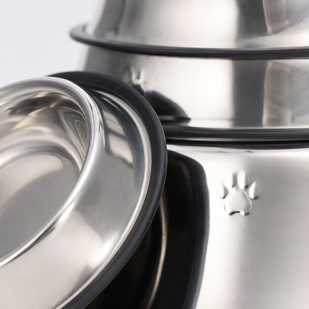 Stainless steel pet food bowls for cats and dogs, anti-slip and thickened double bowl set Application Scenario