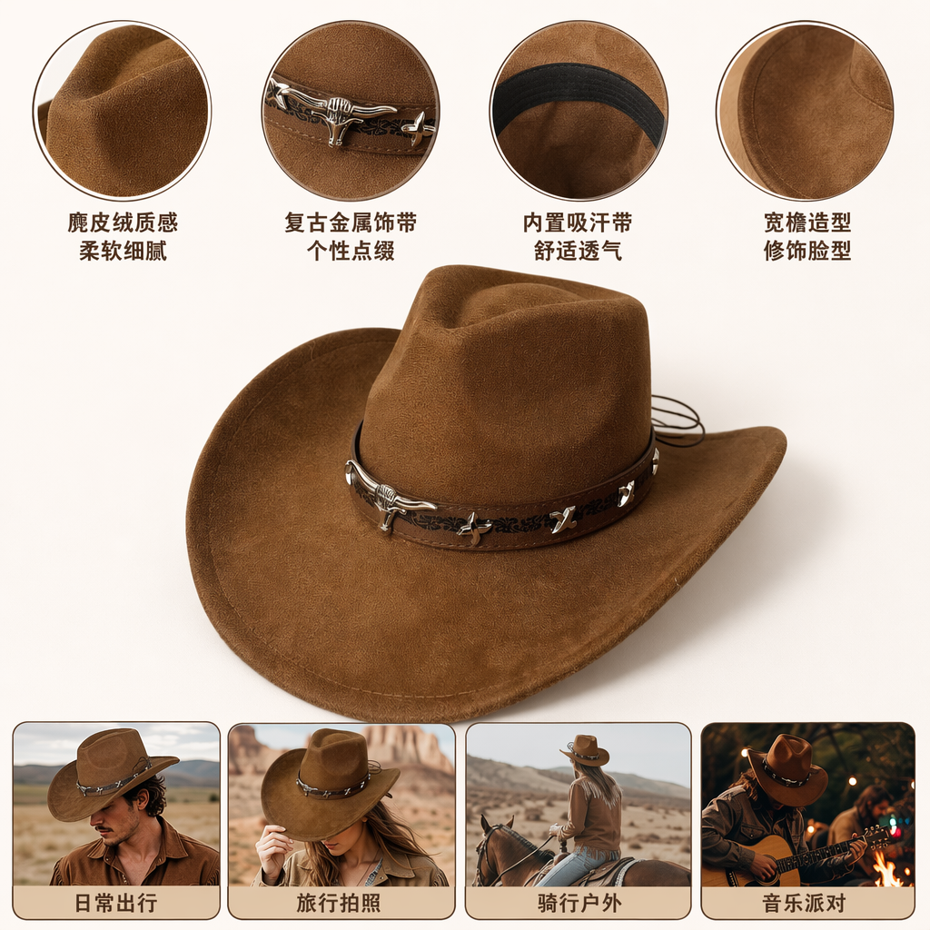 Brown denim hat women's casual wide-brimmed sun hat spring and summer new style, fashionable and versatile