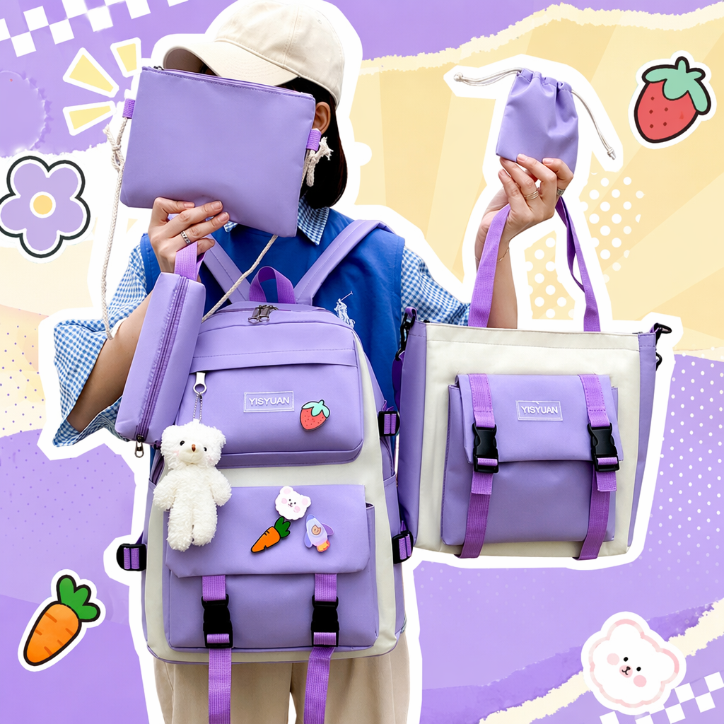 A purple backpack set for women, a fashionable and versatile commuter casual backpack with a small bag Specification image