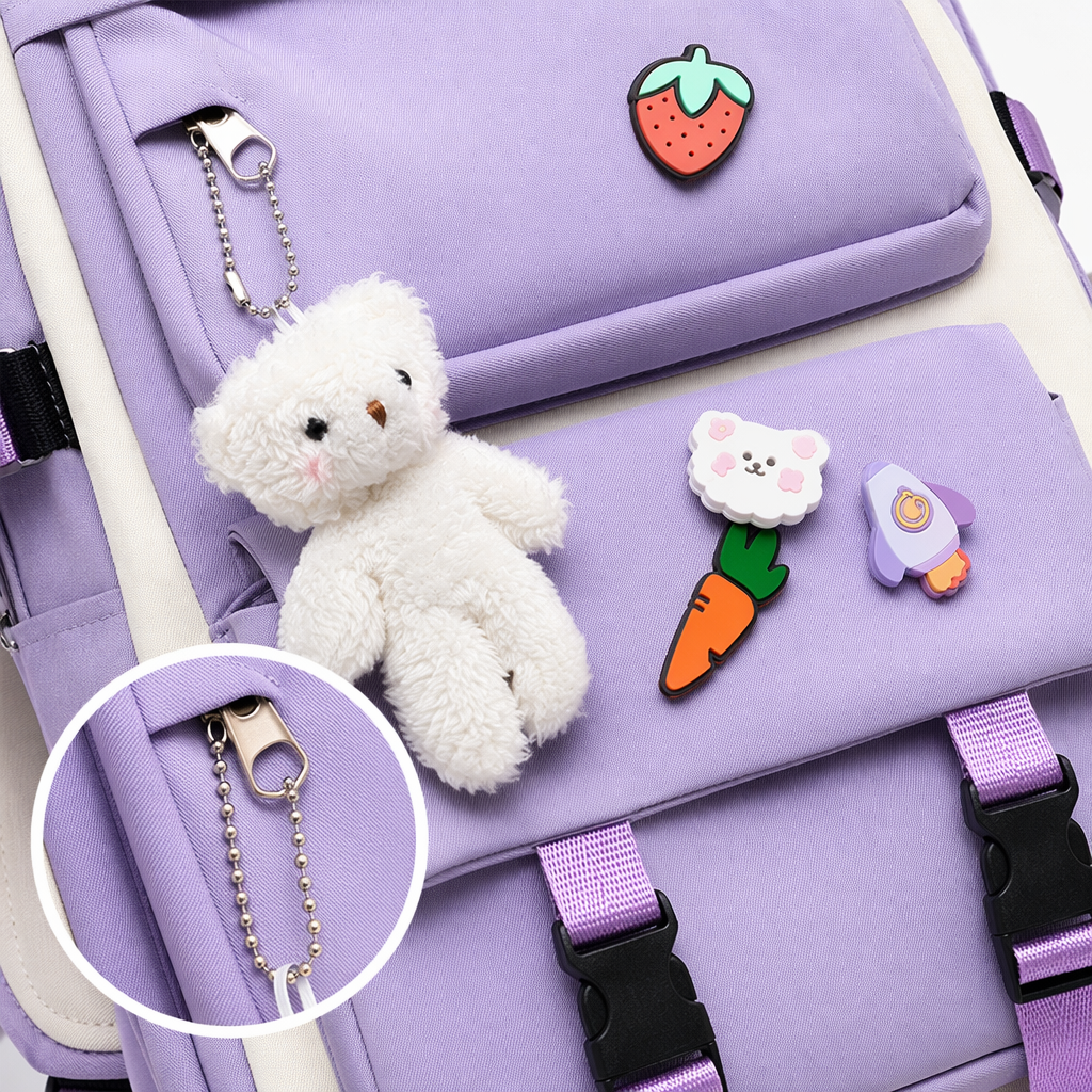 A purple backpack set for women, a fashionable and versatile commuter casual backpack with a small bag Application Scenario