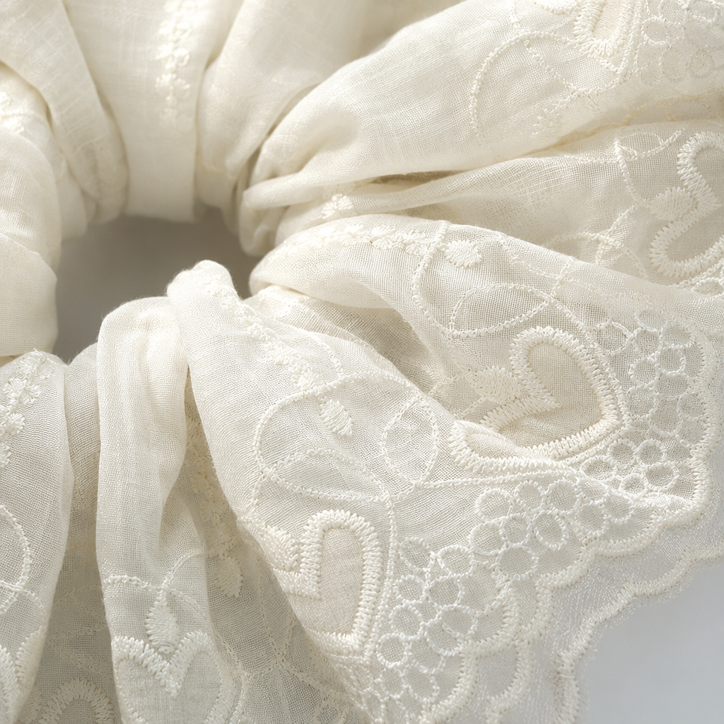 Soft and elastic beige lace heart-shaped pattern hair tie for ladies Application Scenario