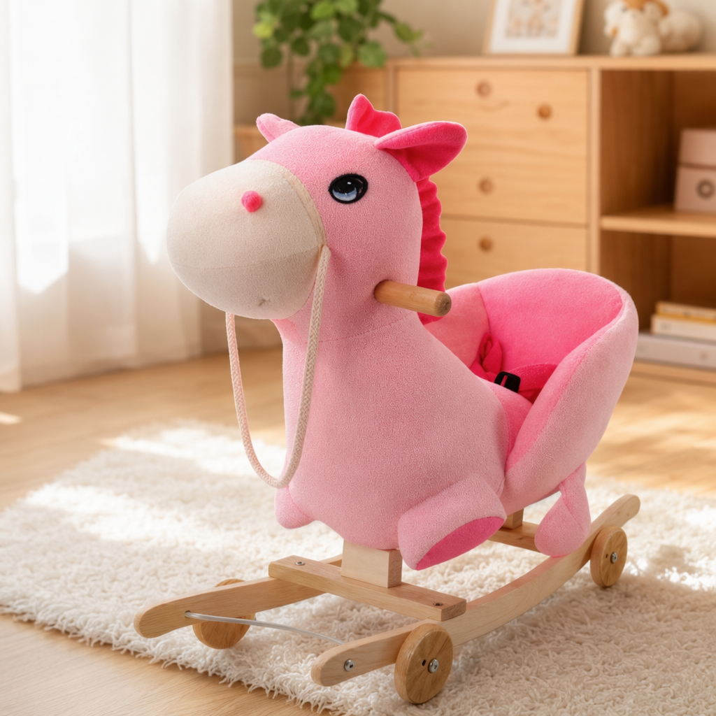 Pink rocking horse children's educational toy, safe and environmentally friendly, baby early education mount details Picture