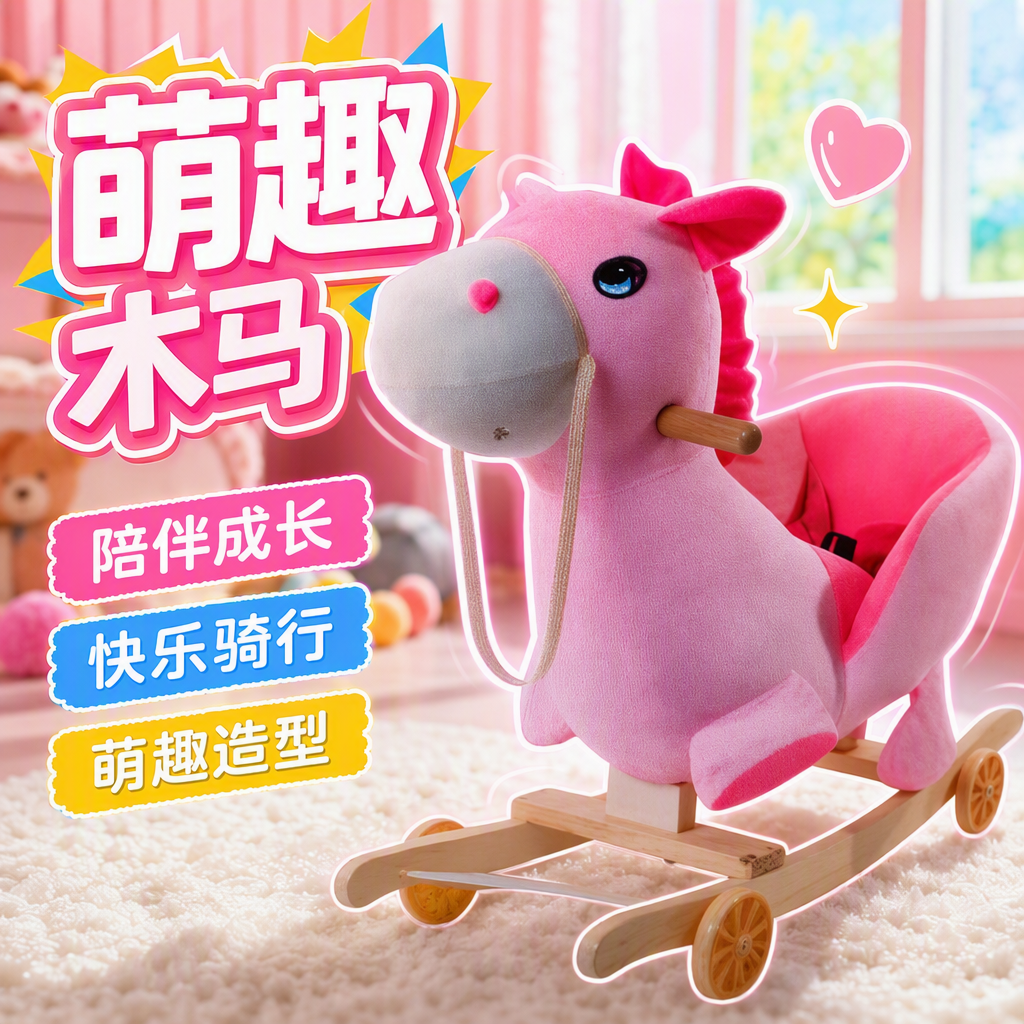 Pink rocking horse children's educational toy, safe and environmentally friendly, baby early education mount Specification image