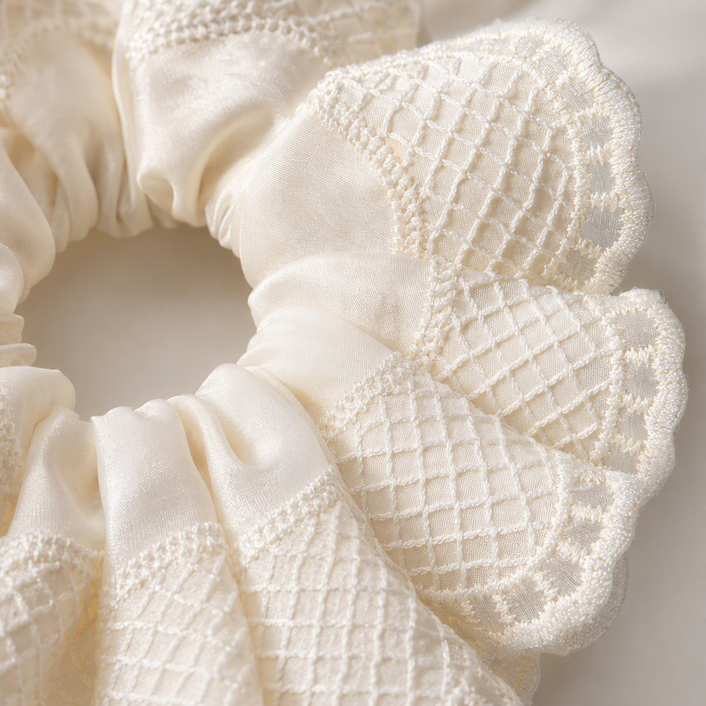 The off-white lace hair tie is a high-elasticity, non-damaging, soft and breathable hair accessory for women Application Scenario