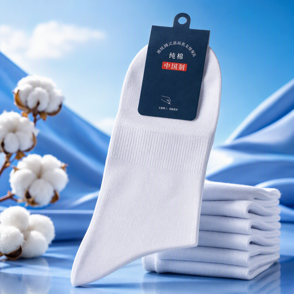 Pure cotton white mid-calf socks for both men and women are basic, versatile, comfortable and breathable Specification image