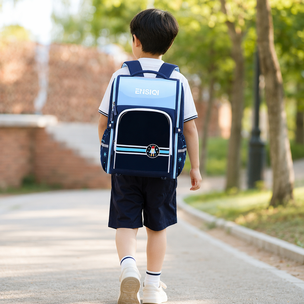 Blue space-themed children's schoolbag, lightweight, wear-resistant and large-capacity student backpack details Picture